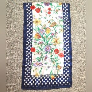 Saks Fifth Avenue Floral and Polka Dot Silk Scarf